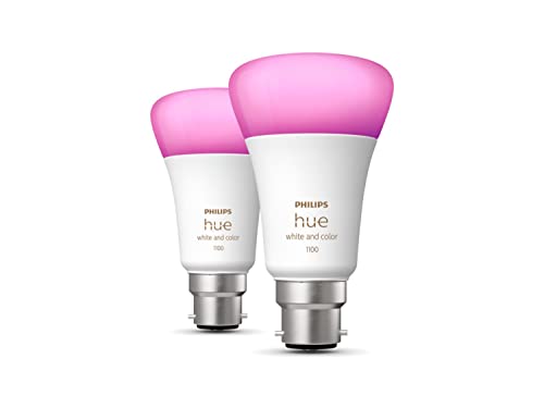 Philips Hue White & Colour Ambiance Smart Bulb Twin Pack LED [B22 Bayonet Cap] - 1100 Lumens (75W Equivalent). Works with Alexa, Google Assistant and Apple Homekit, 2 Count (Pack of 1)