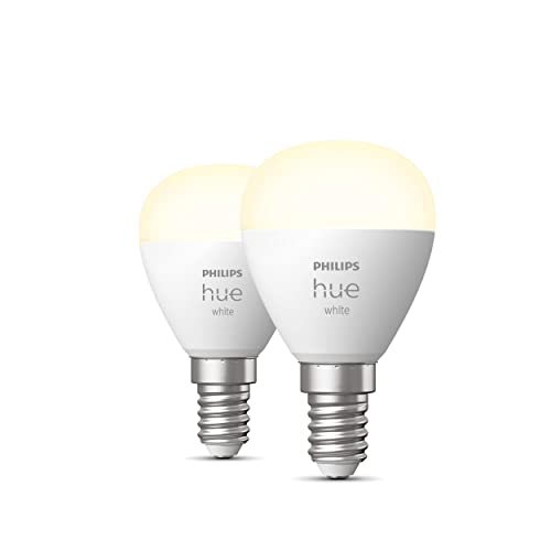 Philips Hue NEW White Smart Light Bulb Lustre 2 Pack [E14 Small Edison Screw] With Bluetooth. Works with Alexa, Google Assistant and Apple Homekit