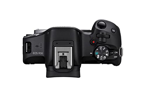 Canon EOS R50|24.2MP APS-C Mirrorless Camera|Body Only|Up to 15fps Cont.|Dual Pixel CMOS AF II|4K 30p Oversampled 6K|Vari-Angle Screen|Bluetooth & WiFi|Black