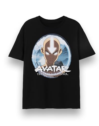 Avatar The Last Airbender Mens T-Shirt | Adults Short Sleeve Black Graphic Tee | Aang Elemental Original Artwork Anime Apparel Top | Netflix TV Show Movie Merchandise Gift Apparel