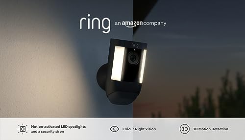 Ring Spotlight Cam Pro Battery by Amazon | Outdoor Security Camera 1080p HDR Video, 3D Motion Detection, Bird's-Eye View, LED Spotlights, alternative to CCTV | 30-day free trial of Ring Protect