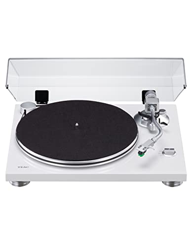 Teac TN-3B-SE HiFi Belt Drive turntable, vinyl record player (MM phono EQ amplifier, innovative SAEC tonearm, aluminum platter, 33/45 rpm) White