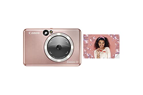 Canon Zoemini S2 Instant Camera Printer 8MP - Compact with Mirror, Ring Light Camera, Zink Sticky-Back Photo Paper, Portable, Rose Gold