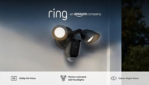 Ring Floodlight Cam Wired Plus by Amazon | Outdoor Security Camera 1080p HD Video, LED Floodlights, Siren, Wifi, Hardwired | alternative to CCTV system | 30-day free trial of Ring Protect | Black