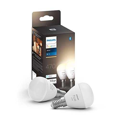 Philips Hue NEW White Smart Light Bulb Lustre 2 Pack [E14 Small Edison Screw] With Bluetooth. Works with Alexa, Google Assistant and Apple Homekit