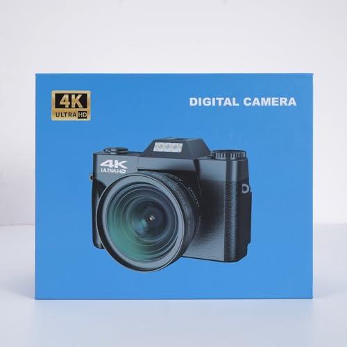 Digital Camera, LAMA 4K 48MP Autofocus Vlogging Camera, Compact Camera with 3.0 Inch 180° Flip Screen, 16X Digital Zoom Camera for YouTube with Wide-angle Lens, 32GB SD Card, 2 Batteries Black