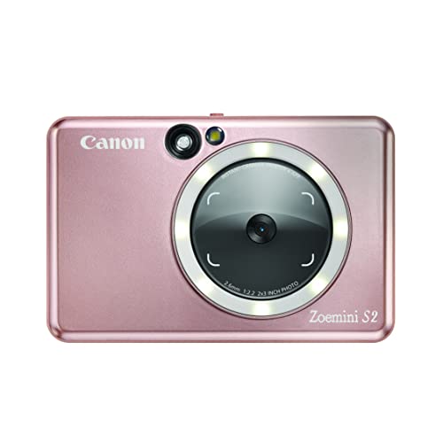 Canon Zoemini S2 Instant Camera Printer 8MP - Compact with Mirror, Ring Light Camera, Zink Sticky-Back Photo Paper, Portable, Rose Gold