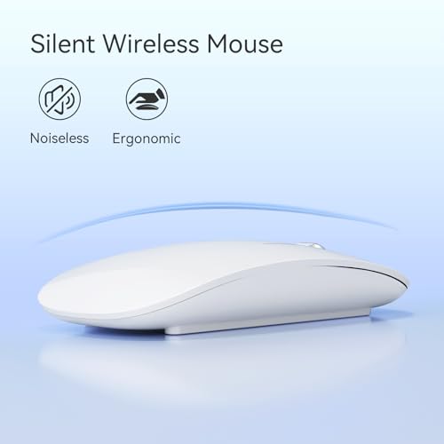 Uiosmuph Bluetooth Mouse, Rechargeable Wireless Mouse, Triple Mode (Dual Bluetooth+USB) Computer Silent Mice Portable with USB Receiver Type-C Adapter for Laptop/MacBook/iPad/PC (White)