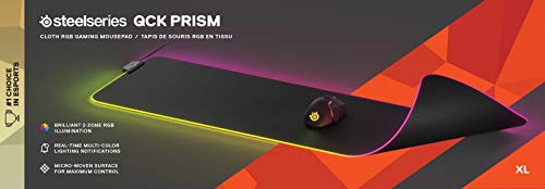 SteelSeries QcK Prism Cloth Gaming Mouse Pad - 2-zone RGB Illumination - Real-time Event Lighting - Optimized For Gaming Sensors - Size XL (900 x 300 x 2mm) - Black + RGB