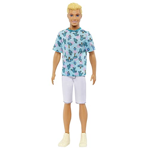 Barbie Ken Fashionistas Doll #211 with Blond Hair, Wearing Cactus Tee and White Shorts with Sneakers, HJT10