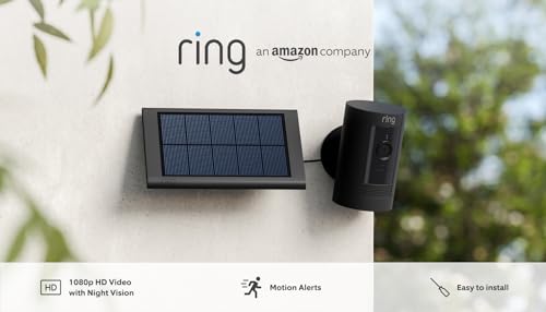 Ring Outdoor Camera Solar (Stick Up Cam) | Outdoor Security Camera with solar panel, 1080p video, Two-Way Talk, Wifi, Works with Alexa | alternative to CCTV system | 30-day free trial of Ring Protect