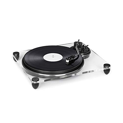 auna Pureness - Record Player, Vinyl Turntable, Chassis Made of Acrylic Glass, Belt Drive, USB, MC Magnetic Pickup System, Auto-Stop, Pitch Control: Speed Control, 33 1/3 and 45 rpm, Transparent