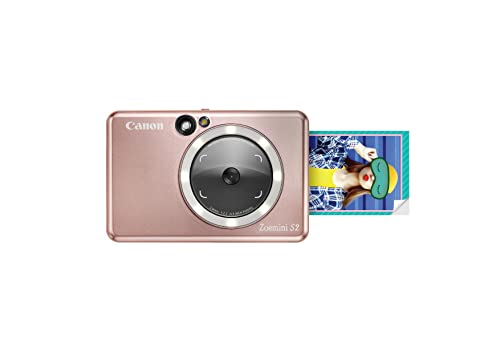 Canon Zoemini S2 Instant Camera Printer 8MP - Compact with Mirror, Ring Light Camera, Zink Sticky-Back Photo Paper, Portable, Rose Gold