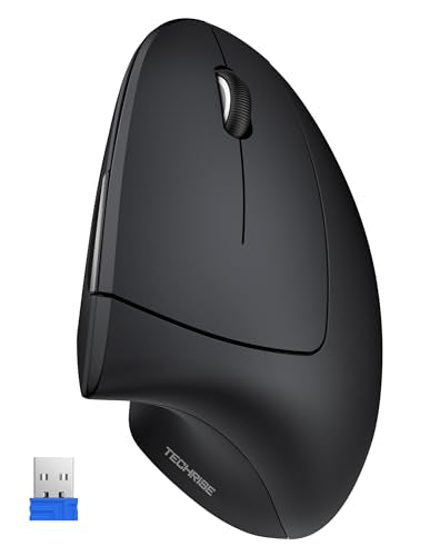 TechRise Wireless Ergonomic Vertical Mouse - 4800 DPI Silent Mouse, 2.4G Optical Mice 5 Adjustable DPI, 6 Buttons Computer Mouse for Windows, Mac, Chromebook, Linux, Notebook, Laptop, PC - Black