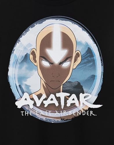 Avatar The Last Airbender Mens T-Shirt | Adults Short Sleeve Black Graphic Tee | Aang Elemental Original Artwork Anime Apparel Top | Netflix TV Show Movie Merchandise Gift Apparel