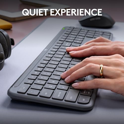 Logitech MK950 Signature Slim Wireless Keyboard and Mouse Combo, Sleek Design, Quiet Typing and Clicking, Switch Across Three Devices, Bluetooth, Multi-OS, Windows and Mac, QWERTY UK Layout - Graphite