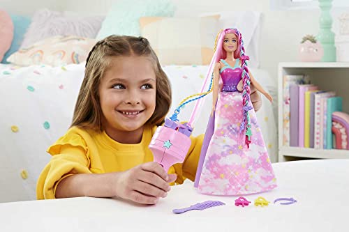 Barbie Doll, Fantasy Hair with Braid and Twist Styling, Rainbow Extensions, Twisting Tool with Accessories, HNJ06