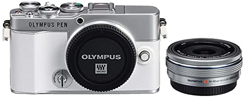 Olympus PEN E-P7 Camera Kit, 20 MP Sensor, 5-axis image stabilisation, tilt HD LCD, 4K, Wi-Fi,color and monochrome profile control, white incl. M.Zuiko Digital ED 14-42mm EZ silver