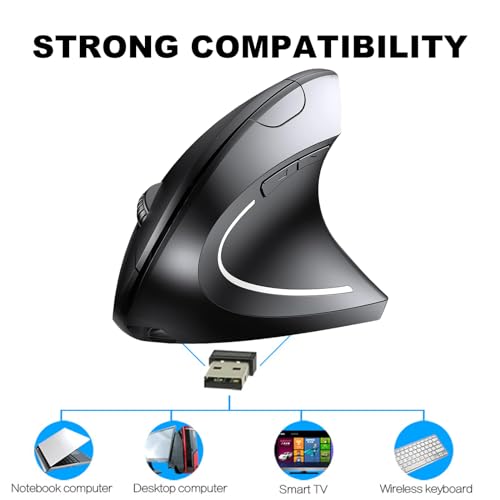 MKAEYYO Wireless Vertical Ergonomic Mouse - Rechargeable 2.4g Ergonomic Mouse with Three Levels of Adjustable DPI of 800/1200/1600 for Laptops, Pcs, Computers, Desktops and More!