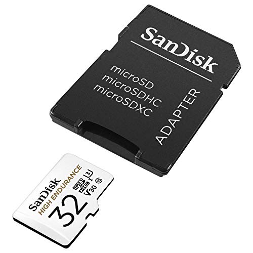 SanDisk HIGH ENDURANCE Video Monitoring for Dashcams & Home Monitoring 32 GB microSDHC Memory Card + SD Adaptor, Up to 100 MB/s read and 40 MB/s Write, Class 10, U3, V30, White