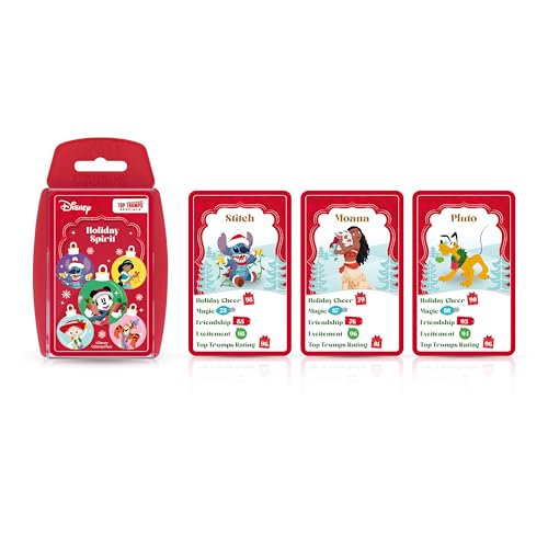 Top Trumps Disney Holiday Spirit Special Educational Card Game, Play with Stitch, Moana, Pluto and Tigger, great gift and Christmas stocking filler, for ages 8 plus