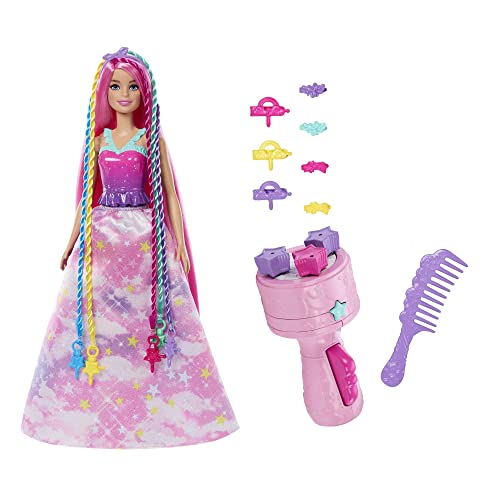 Barbie Doll, Fantasy Hair with Braid and Twist Styling, Rainbow Extensions, Twisting Tool with Accessories, HNJ06
