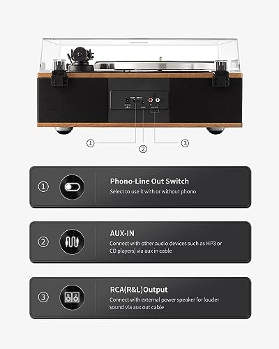 All-in-One Vinyl Record Player, Bluetooth Turntable with Built in Speakers Phono Preamp, High Fidelity Turntables for Vinyl Records with Magnetic Cartridge AT-3600L, Belt Drive 2-Speed