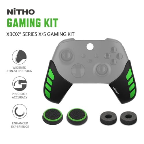 NiTHO Controller Silicone Grip for Xbox One/Xbox Series X/S, Set of 2 Anti-Slip Protective Grip, Set of 2 Thumb Grip Caps and Analog Mini-Stick Precision Rings, Accessories for Xbox Controller - Green