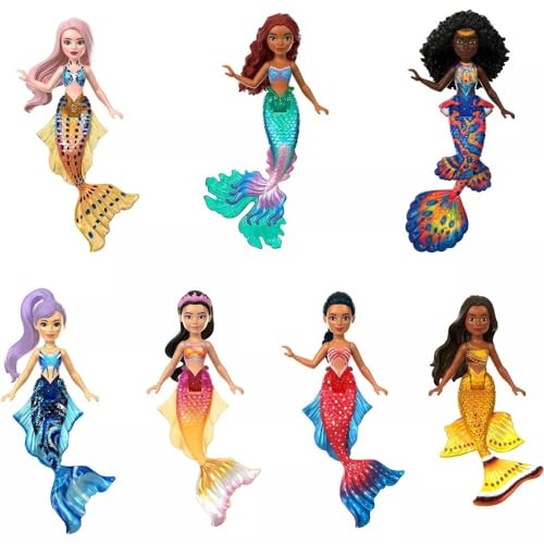 Mattel Disney The Little Mermaid Ariel and Sisters Small Doll Set, Collection of 7 Mermaid Dolls, Toys Inspired by the Movie, HLX17