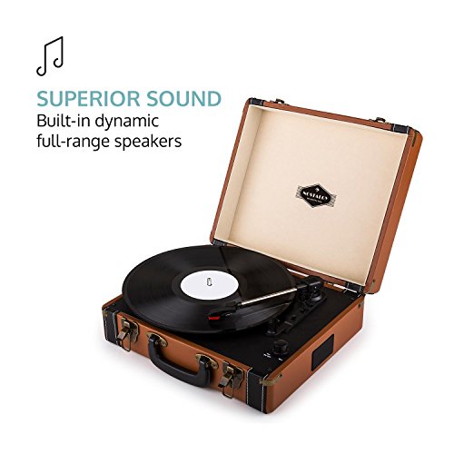 auna Jerry Lee - Record player, Vinyl Player, Turntable with Belt Drive, Stereo Speakers, USB Port, 3 Speeds, 33/45/78 RPM, 3 Record Sizes, Retro Design, Carrying Handle, Brown