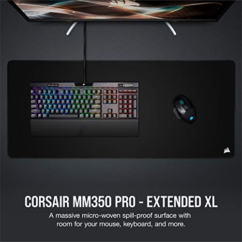 Corsair MM350 PRO Premium Spill-Proof, Stain-Resistant Cloth Gaming Mouse Pad (93 x 40 cm Surface, Micro-Weave Fabric, 4 mm Thick Plush Rubber, Durable Anti-Fray Edges) Extended XL, Black