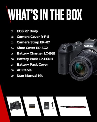 Canon Mirrorless Cameras EOS R7 Body - 32.5 MP APS-C Sized Image Sensor - Dual Pixel CMOS AF II - 4K UHD Video - In-Camera Compositing - LCD Touchscreen - UVC/UAC Compatible