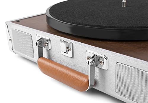 Audizio RP320 Briefcase Vinyl Record Player Turntable with Built-in Speakers, Bluetooth, USB Vinyl to MP3 Digital Conversion, 3-Speed, Aluminium Design