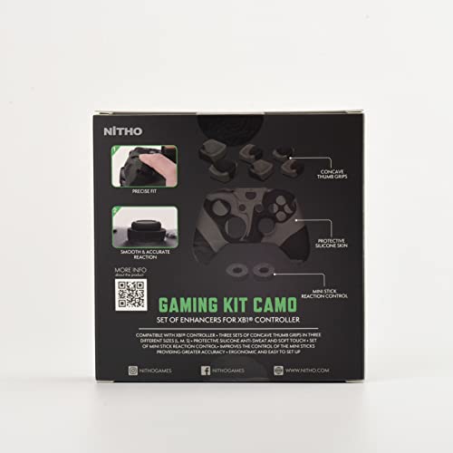 NITHO Gaming Kit Compatible with Xbox One Controllers, 1 Anti-Sweat Silicone Skin Grip Handle Avoid Scratches and Dust, Set of 2 Analog Mini-stick Enhancers, 3 Sizes of 2 Ergonomic Thumb Grips (Camo)