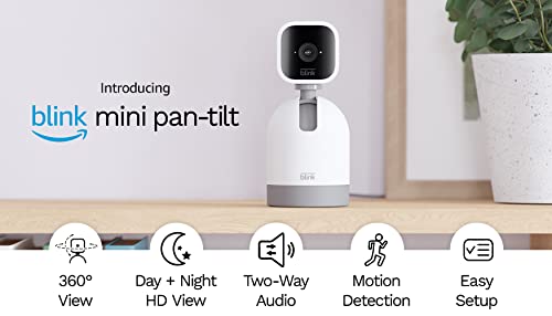 Blink Mini Pan-Tilt Camera | Rotating indoor plug-in pet security camera, two-way audio, HD video, motion detection, Alexa enabled (White)