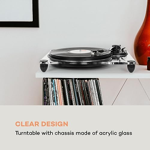 auna Pureness - Record Player, Vinyl Turntable, Chassis Made of Acrylic Glass, Belt Drive, USB, MC Magnetic Pickup System, Auto-Stop, Pitch Control: Speed Control, 33 1/3 and 45 rpm, Transparent