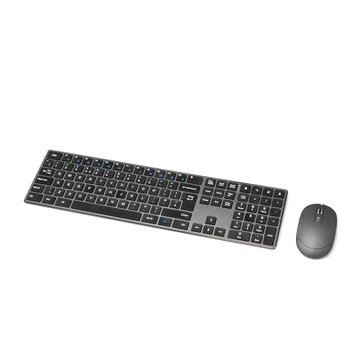 Amazon Basics Rechargeable Wireless Keyboard Mouse - Ultra Slim, Quiet Full Size Keyboard with Number Pad, Black