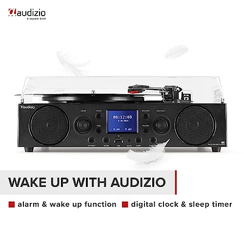 Audizio Tulsa Record Player Bluetooth Turntable System: Retro Record Player with Built-in Speakers, Perfect for Vinyl Records, Complete Home Audio Experience with DAB - The Ultimate Stereo System
