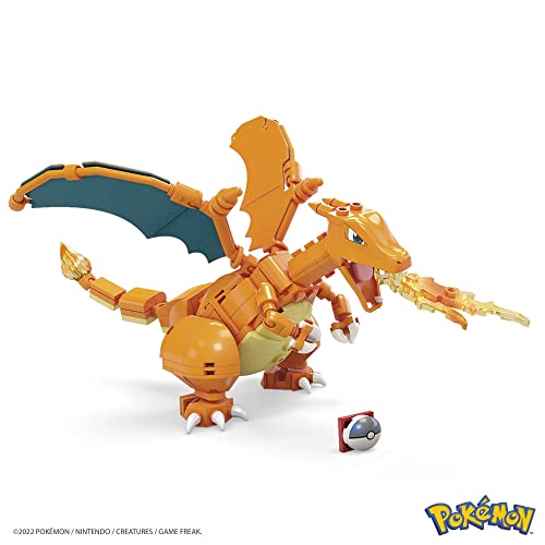 MEGA Pokémon Action Figure, Charizard Pokemon, Building Toys for Kids and Adults, Collectible Character Model with 222 Pieces and Poke Ball Pin, 10 cm Tall, Toy for Ages 8 and Up, GWY77