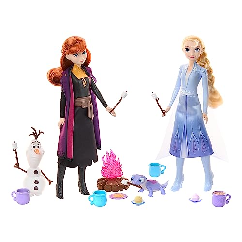 Mattel Disney Frozen Forest Adventures Gift Set with 2 Dolls, 2 Friend Figures and 12 Camping Accessories, Includes Elsa and Anna Dolls, HPD52