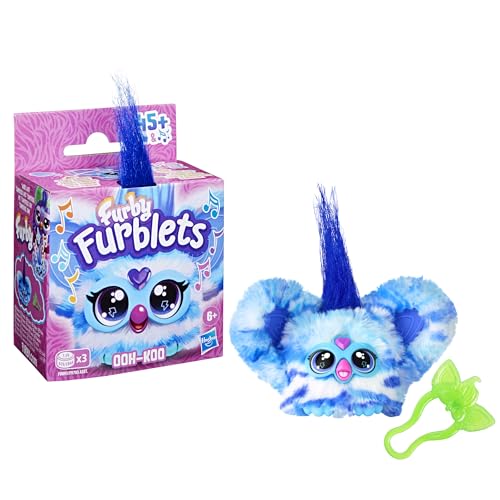 Furby Furblets Ooh-Koo Mini Friend, 45+ Sounds, Rock Music & Furbish Phrases, Electronic Plush Toys for Girls & Boys 6 Years & Up, Easter Gifts, Blue & White