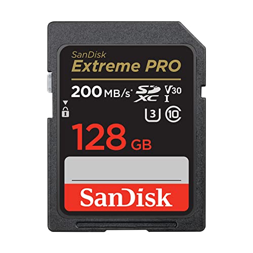 SanDisk 128GB Extreme PRO SDXC card, SD Card, V30 Memory Card, 4K UHD, up to 200 MB/s, SanDisk QuickFlow Technology, RescuePro Deluxe Data Recovery Software, UHS-I, Class 10, U3, V30