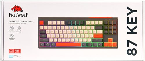 MAMBASNAKE M87 TKL 87 Keys-Dual Mode Wireless Gaming Keyboard, Bluetooth/2.4Ghz, PBT Ball Keycap, 4000mAh Rechargeable Battery, Mixed Color Rainbow Backlit Keyboard with Mechanical Feeling-Coffee