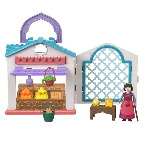 Mattel Disney’s Wish Micro Doll Playset, Dahlia’s Rosas Marketplace Portable Set with Dahlia Doll, Star Figure & 9 Accessories, Travel Toys, HRH74