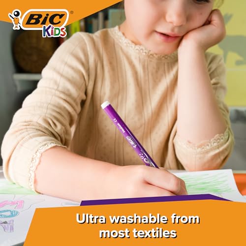 BIC Kids Felt Tip Pens, Kid Colour with Medium Blocked Tip, Vivid Colouring Pens, Washable Markers, Back to School Supplies, 24 Pack