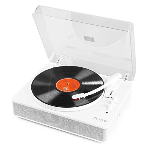 Fenton Vinyl Record Player with Bluetooth Speakers, Receiver and Transmitter, USB MP3 Converter, 3-Speed LP Turntable, Retro White RP162