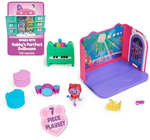 Gabby’s Dollhouse, Groovy Music Room with Daniel James Catnip Figure, 2 Accessories, 2 Furniture Pieces and 2 Deliveries, Kids’ Toys for Ages 3 and above