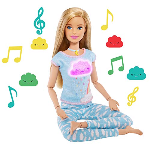 Barbie Breathe with Me Meditation Doll, Blonde, with 5 Lights & Guided Meditation Exercises, Puppy and 4 Emoji Accessories, Gift for Kids 3 to 8 Years Old