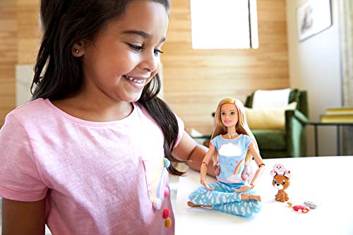 Barbie Breathe with Me Meditation Doll, Blonde, with 5 Lights & Guided Meditation Exercises, Puppy and 4 Emoji Accessories, Gift for Kids 3 to 8 Years Old