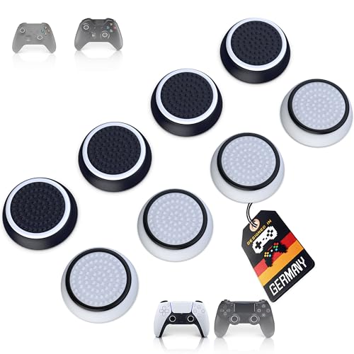 MatoSan® 8x Black & White Thumbstick Caps Grip Accessory Set Aim Assist Caps for XBOX One Series X S Switch Pro Controller PS5 PS4 Controller Sticks Joystick Protection Attachments